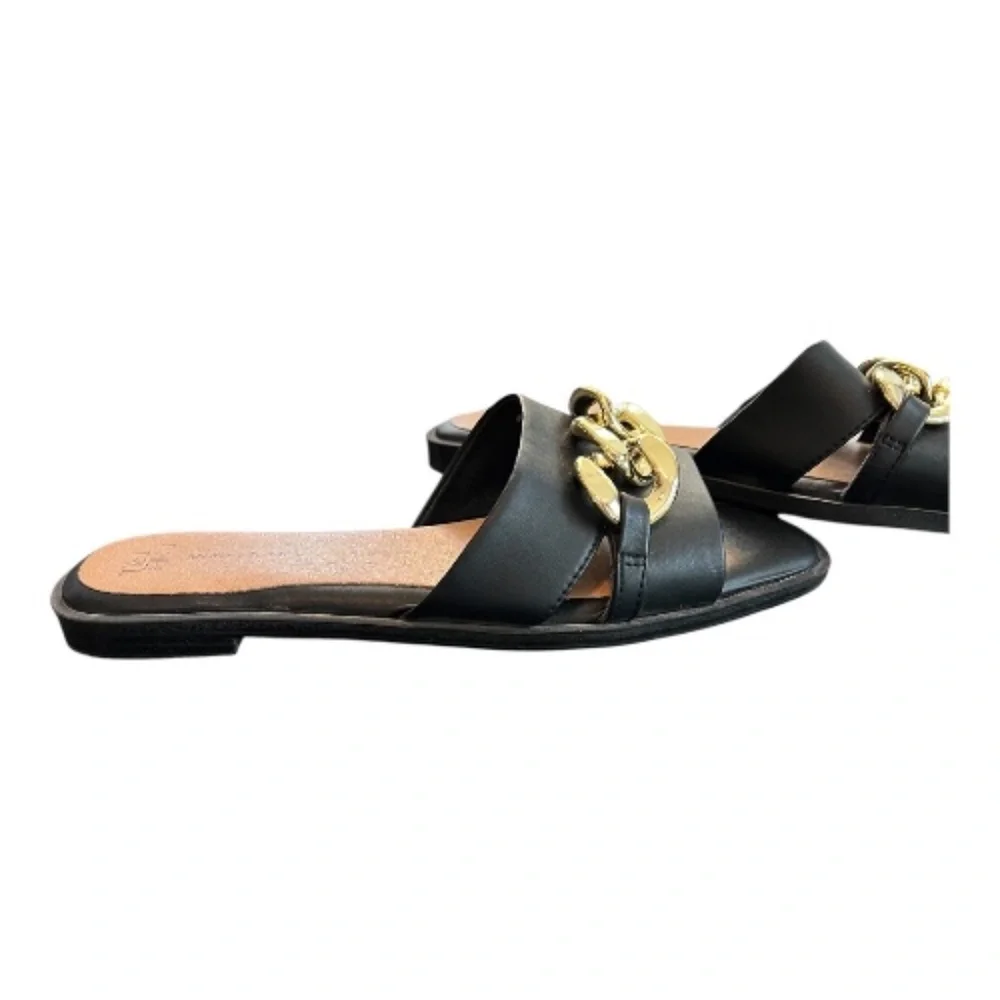 EUC Time & Tru black memory foam slides gold chain | size 7.5 - Picture 4 of 6